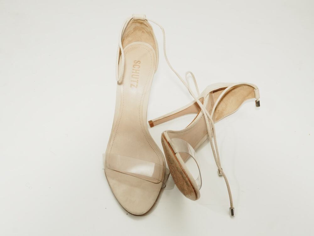 SCHUTZ Bryce Ankle Tie Leather Stiletto Sandals Light Nude 10B Size